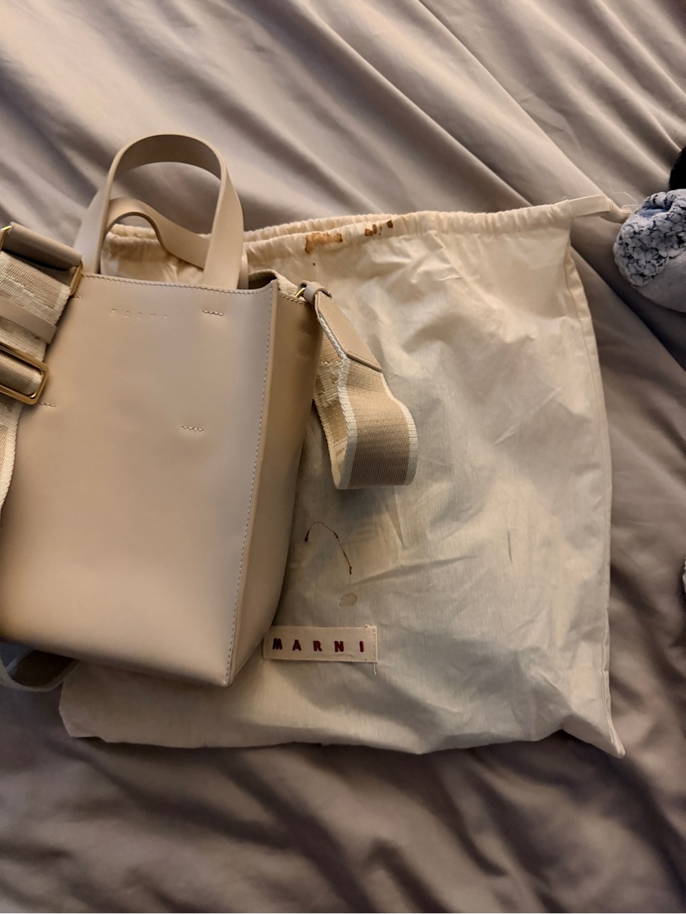 Marni Cream Leather Shoulder Bag with Neutral Webbing Strap